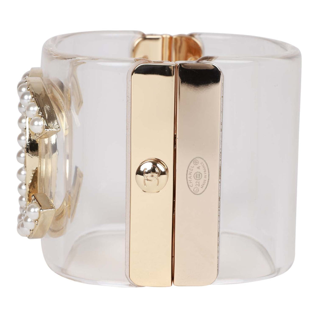 Chanel Lucite Pearl CC Cuff Bracelet