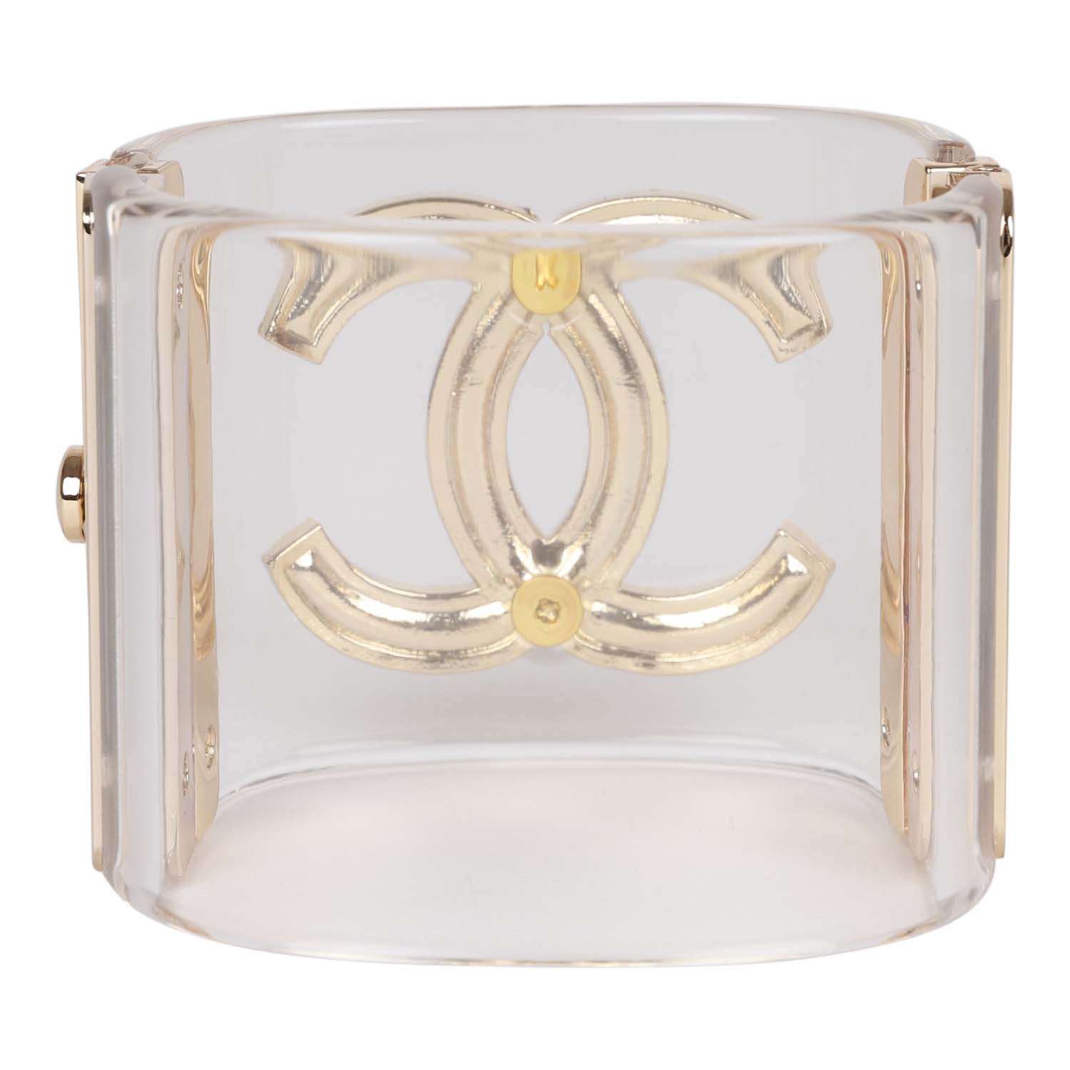 Chanel Lucite Pearl CC Cuff Bracelet
