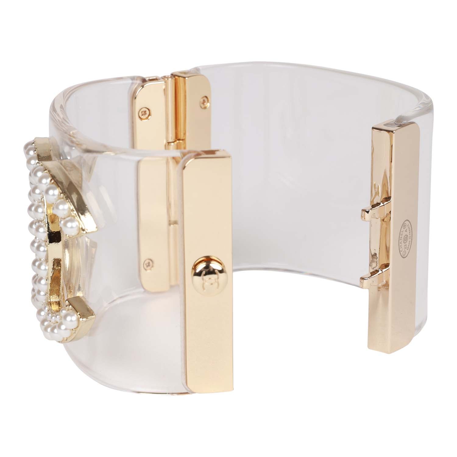 Chanel Lucite Pearl CC Cuff Bracelet