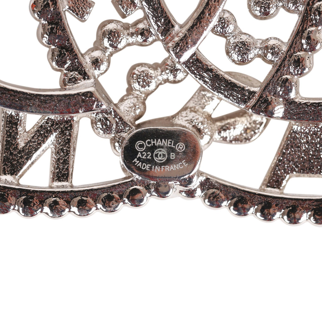 Chanel Crystal Bow CC Silver Brooch