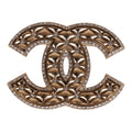 Chanel Crystal CC Gold Quilted Brooch
