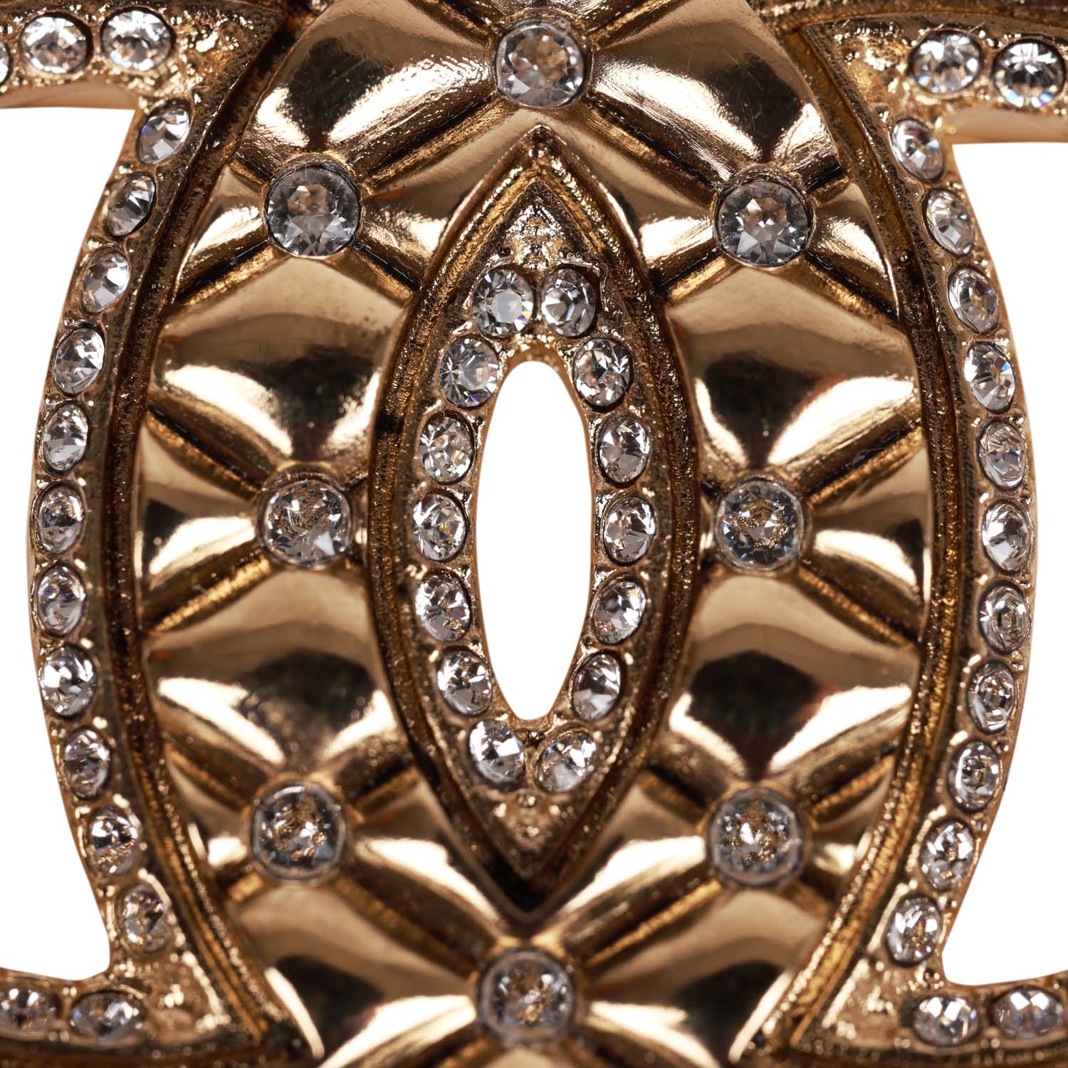 Chanel Crystal CC Gold Quilted Brooch