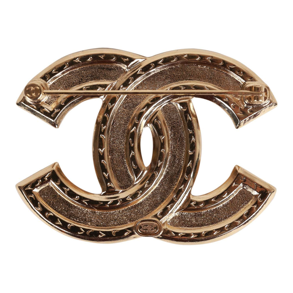 Chanel Crystal CC Gold Quilted Brooch