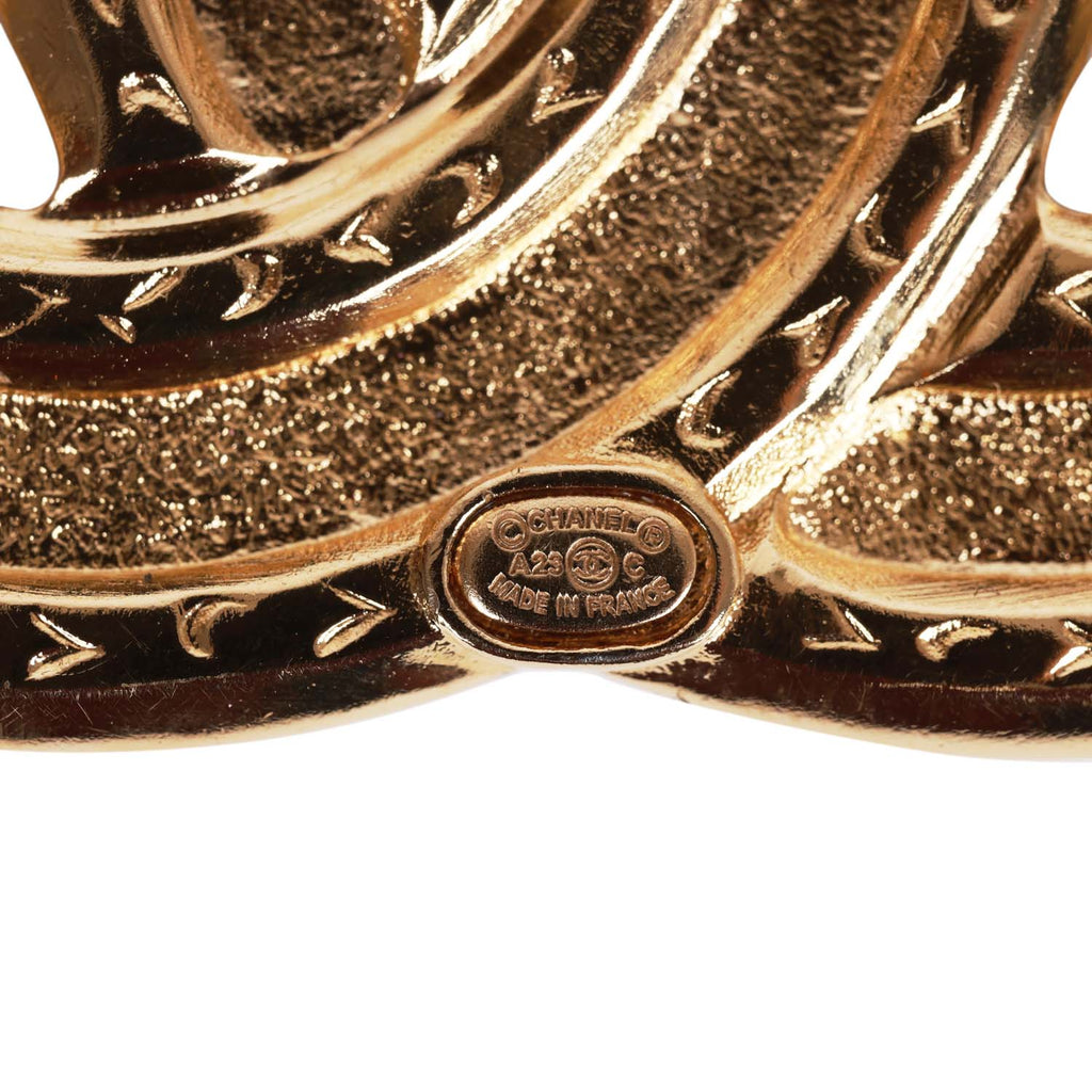 Chanel Crystal CC Gold Quilted Brooch