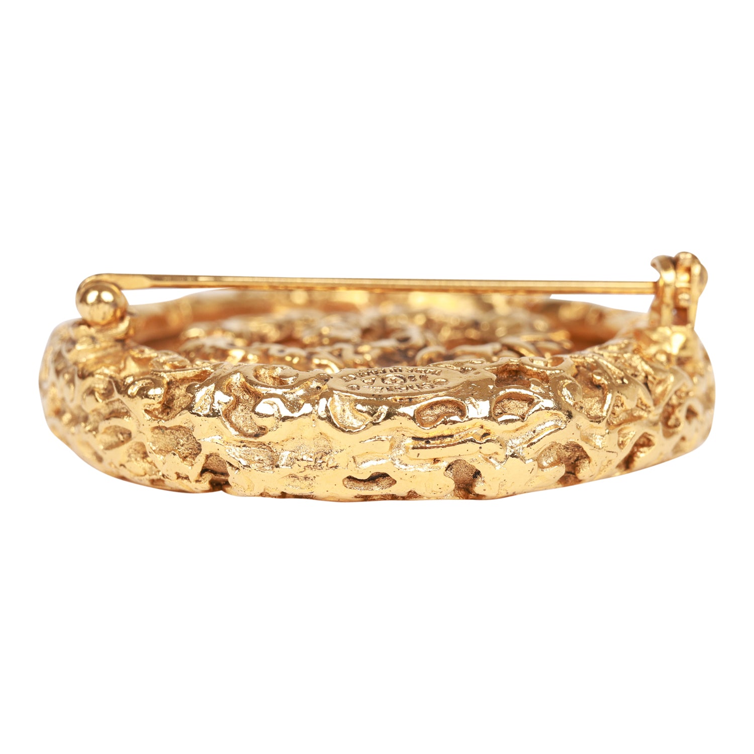 Vintage Chanel Gold Plated CC Lava Brooch