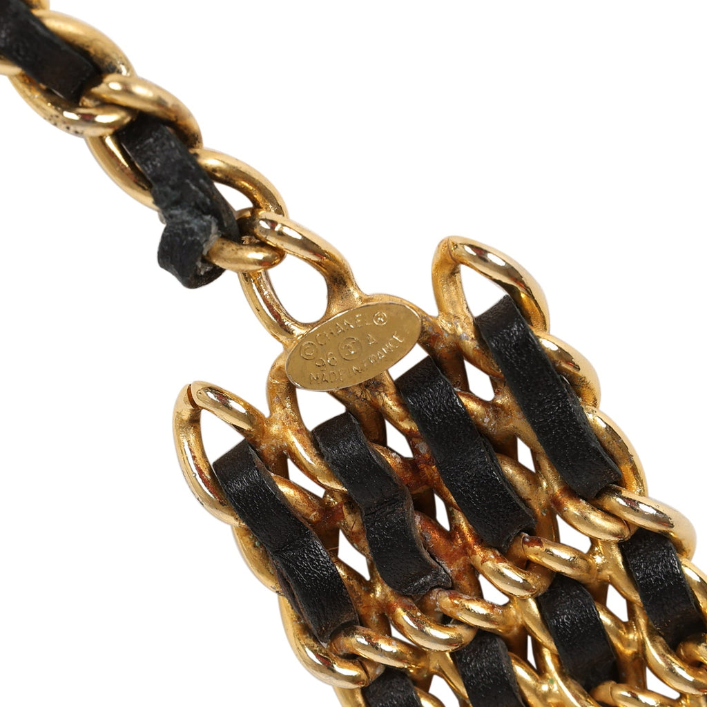 Vintage Chanel Quadruple Layered Chain Belt Black and Gold Leather & Gold Metal