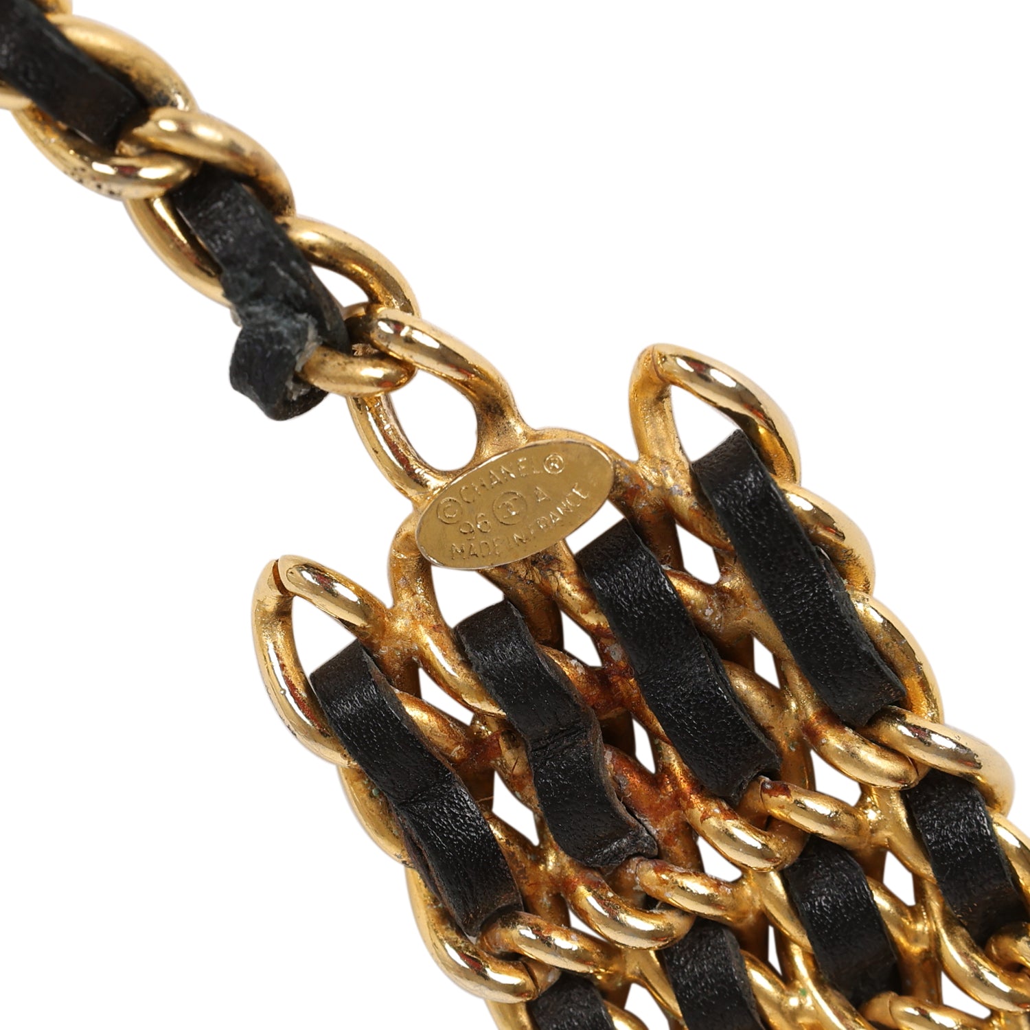 Vintage Chanel Quadruple Layered Chain Belt Black and Gold Leather & Gold Metal