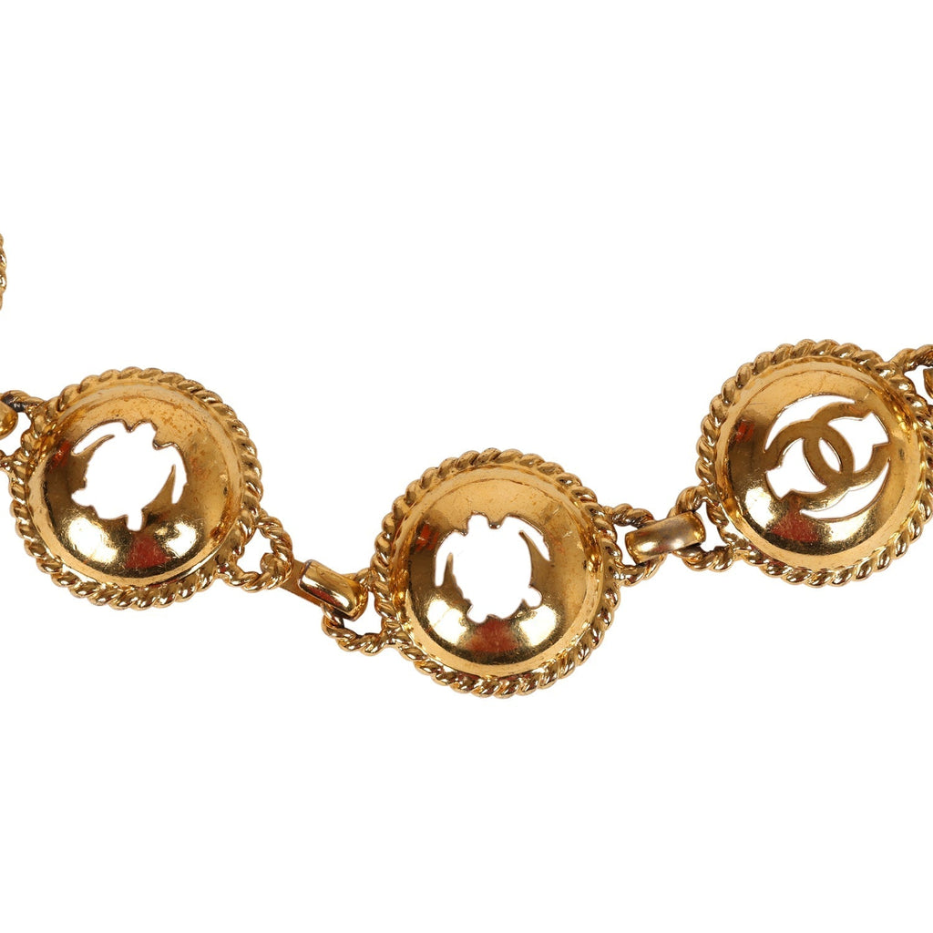Vintage Chanel Round Cutout Lucky Charms Chain Belt Gold Metal