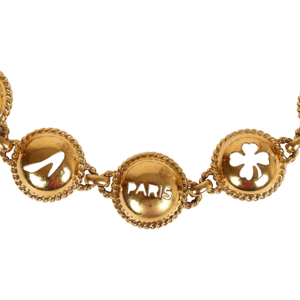 Vintage Chanel Round Cutout Lucky Charms Chain Belt Gold Metal