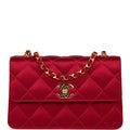 Vintage Chanel Mini Flap Bag Red Satin Gold Hardware