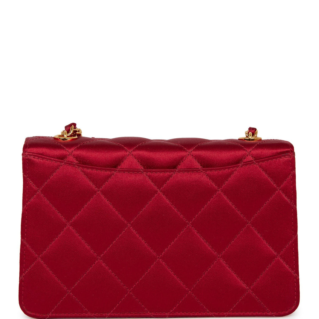 Vintage Chanel Mini Flap Bag Red Satin Gold Hardware