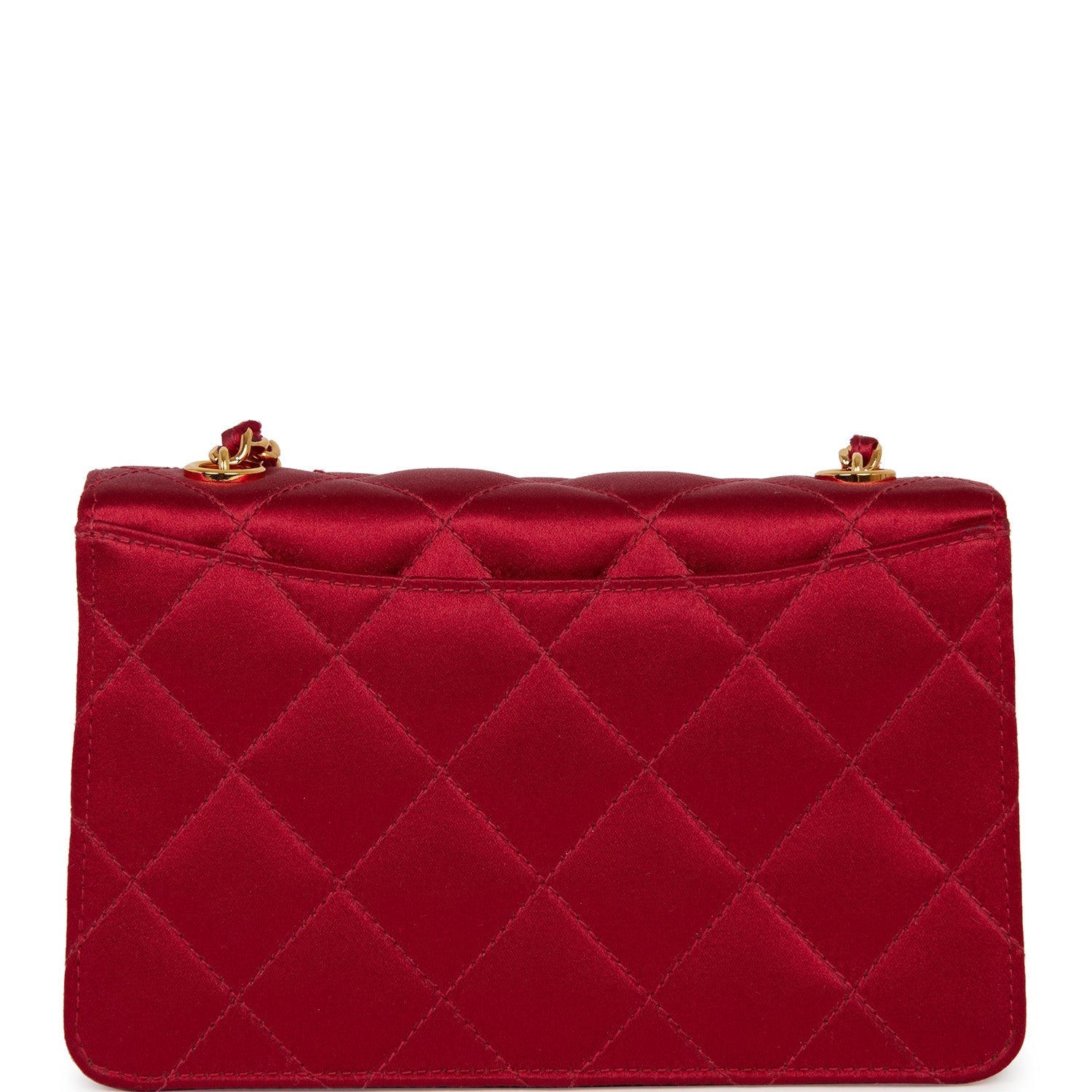 Vintage Chanel Mini Flap Bag Red Satin Gold Hardware