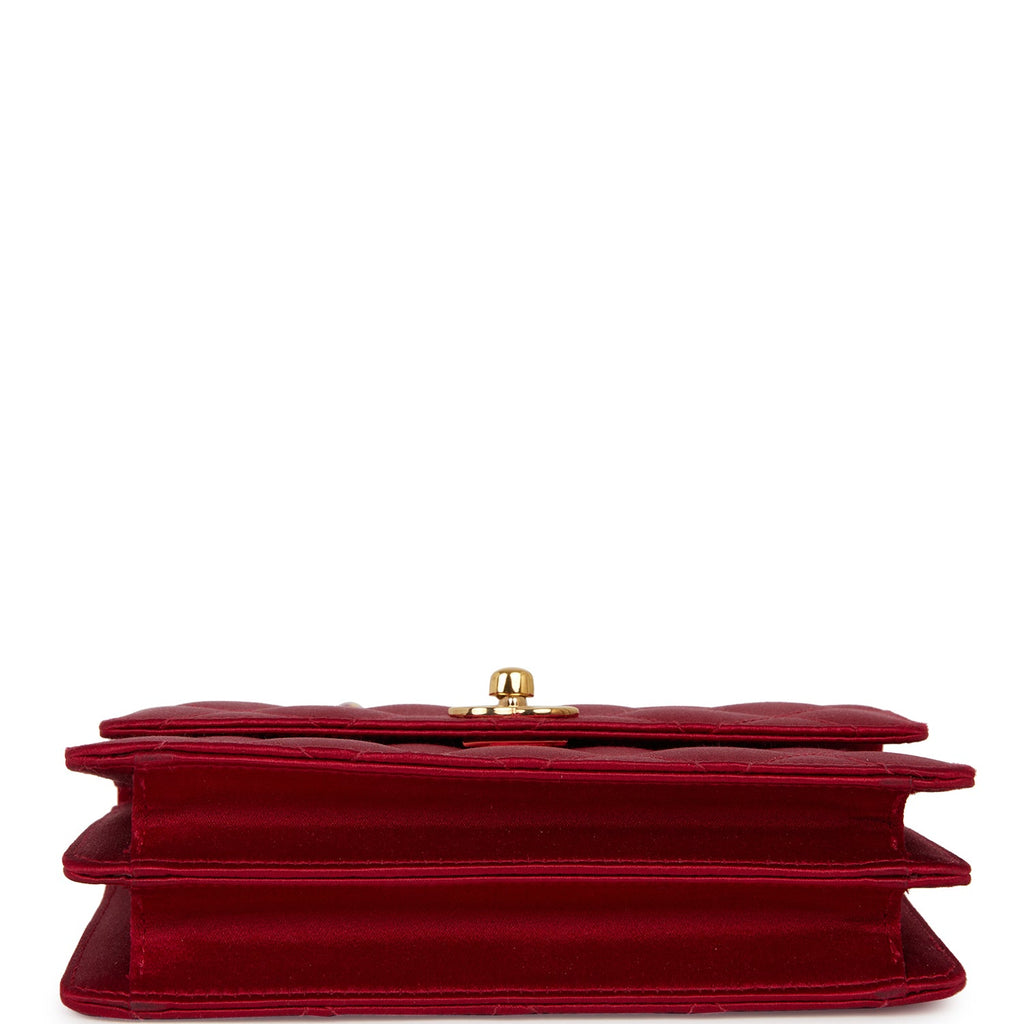 Vintage Chanel Mini Flap Bag Red Satin Gold Hardware