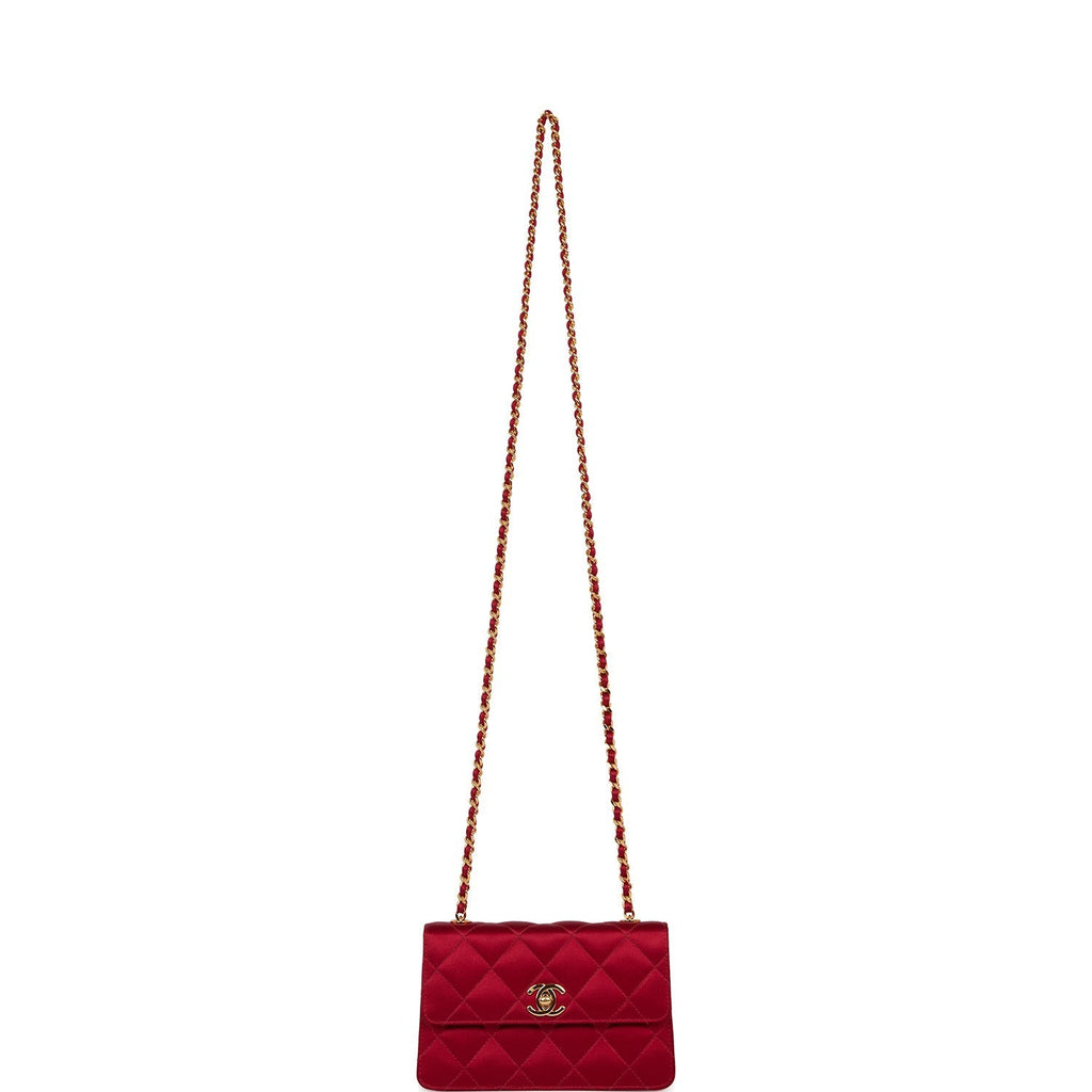 Vintage Chanel Mini Flap Bag Red Satin Gold Hardware