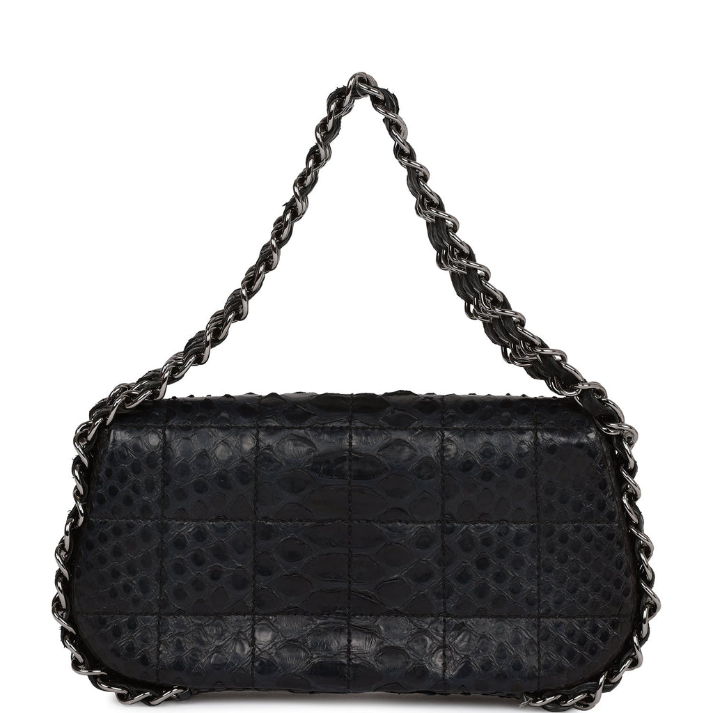 Vintage Chanel Mini Flap Bag Black Python Silver Hardware