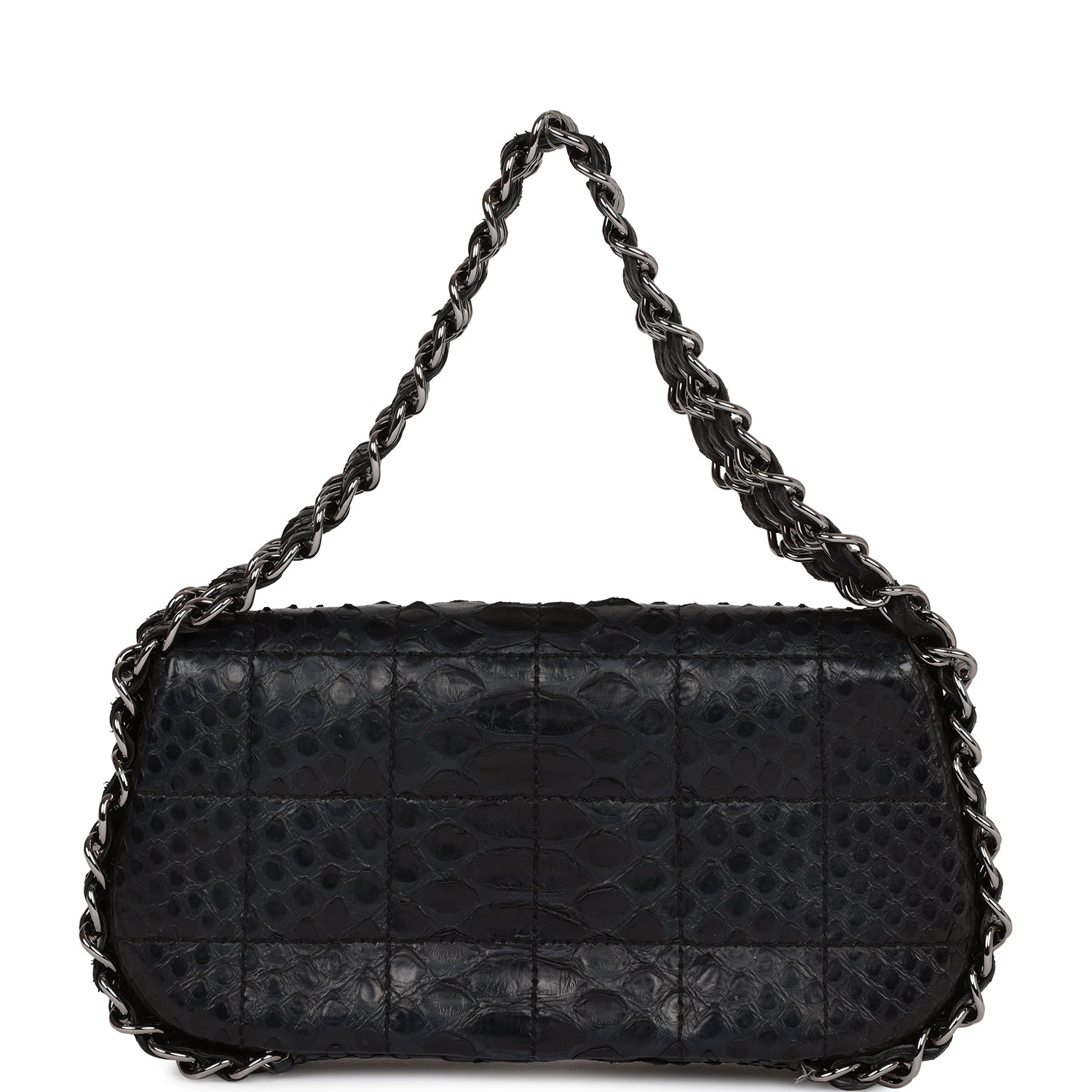 Vintage Chanel Mini Flap Bag Black Python Silver Hardware
