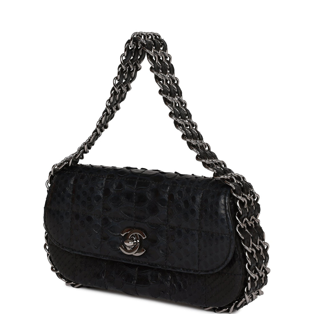 Vintage Chanel Mini Flap Bag Black Python Silver Hardware