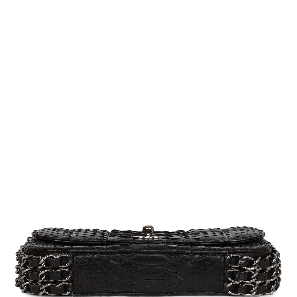 Vintage Chanel Mini Flap Bag Black Python Silver Hardware
