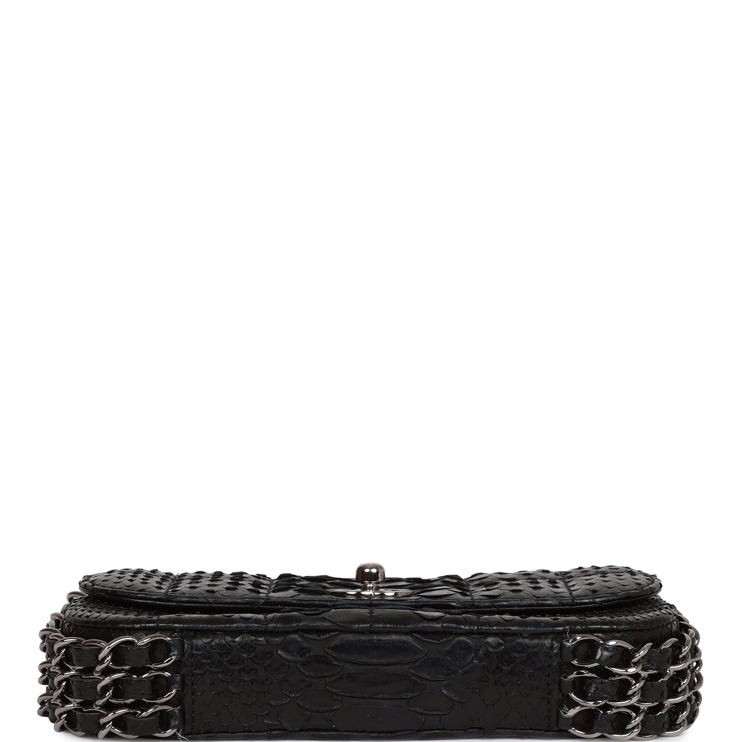 Vintage Chanel Mini Flap Bag Black Python Silver Hardware