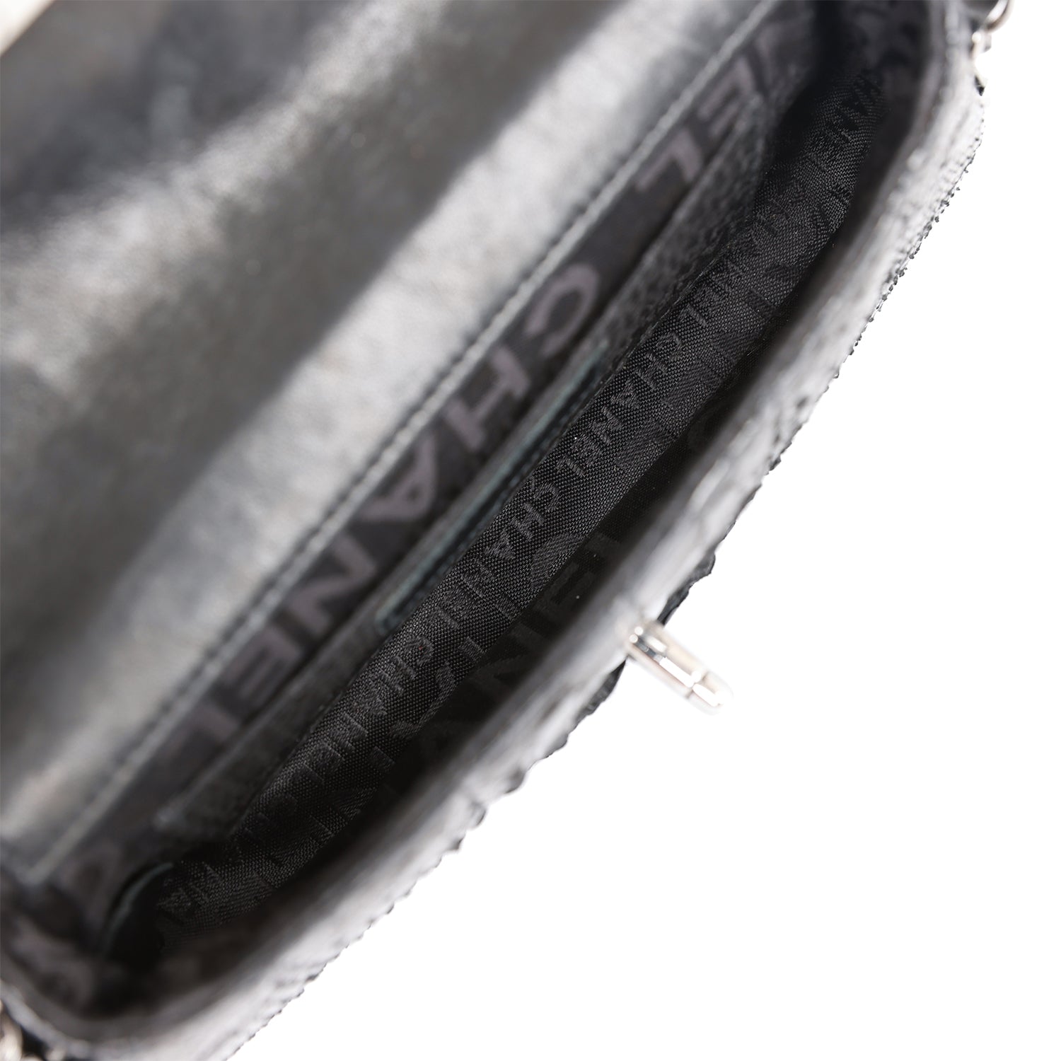 Vintage Chanel Mini Flap Bag Black Python Silver Hardware