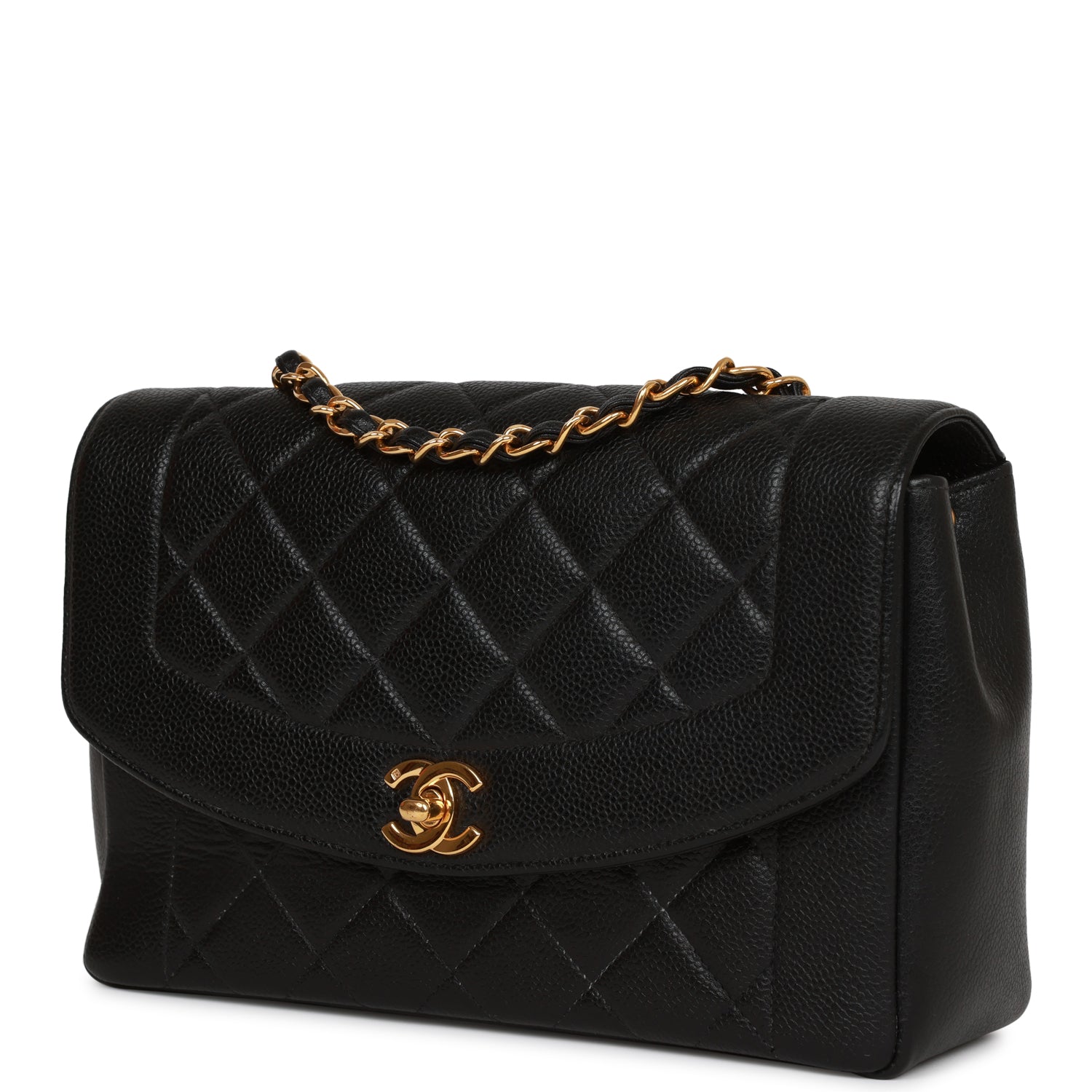 Vintage Chanel Medium Diana Flap Bag Black Caviar Gold Hardware