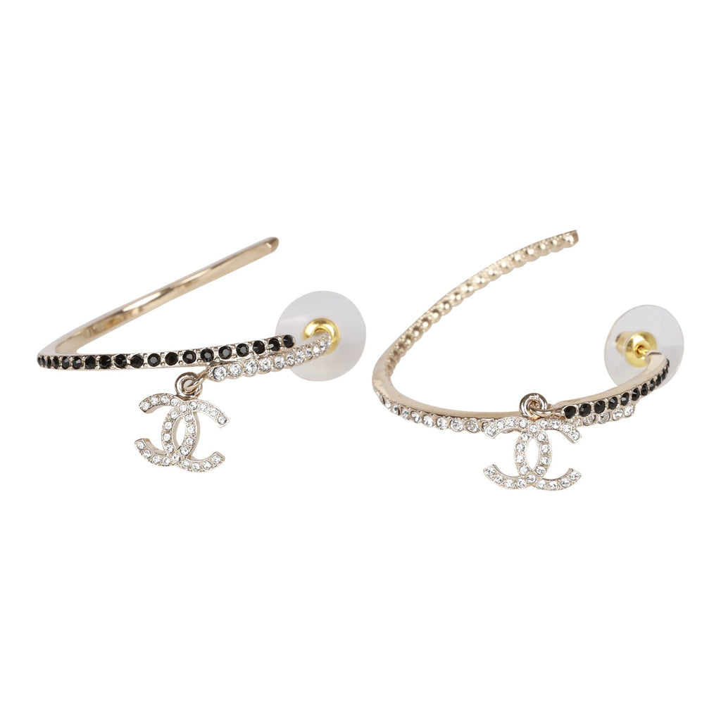 Chanel Gold Crystal CC Hoop Earrings