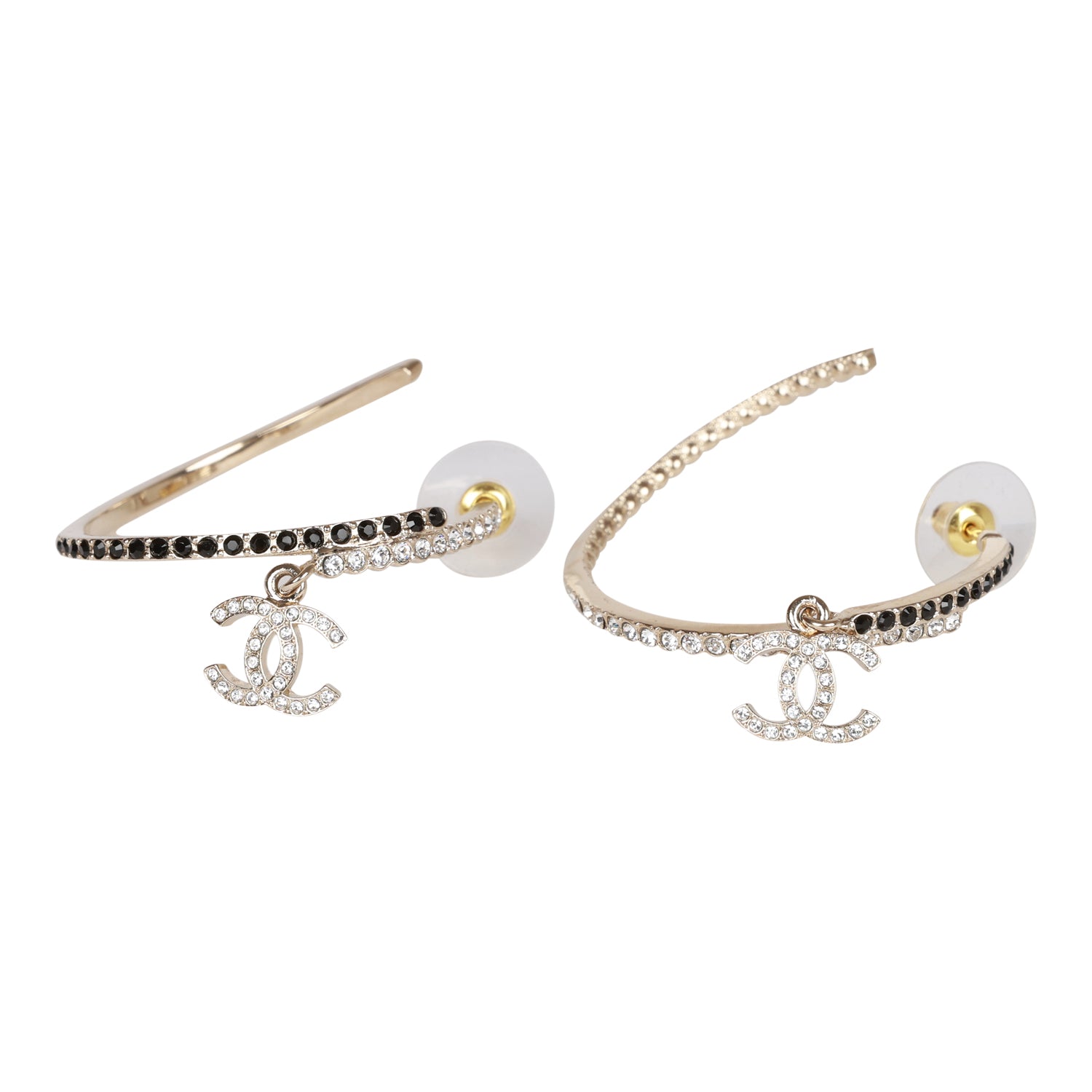 Chanel Gold Crystal CC Hoop Earrings