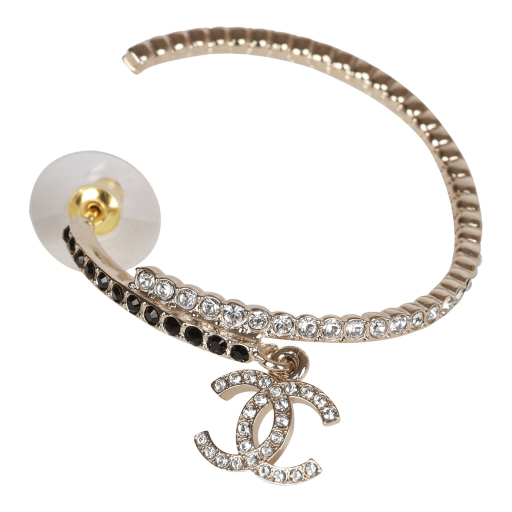 Chanel Gold Crystal CC Hoop Earrings