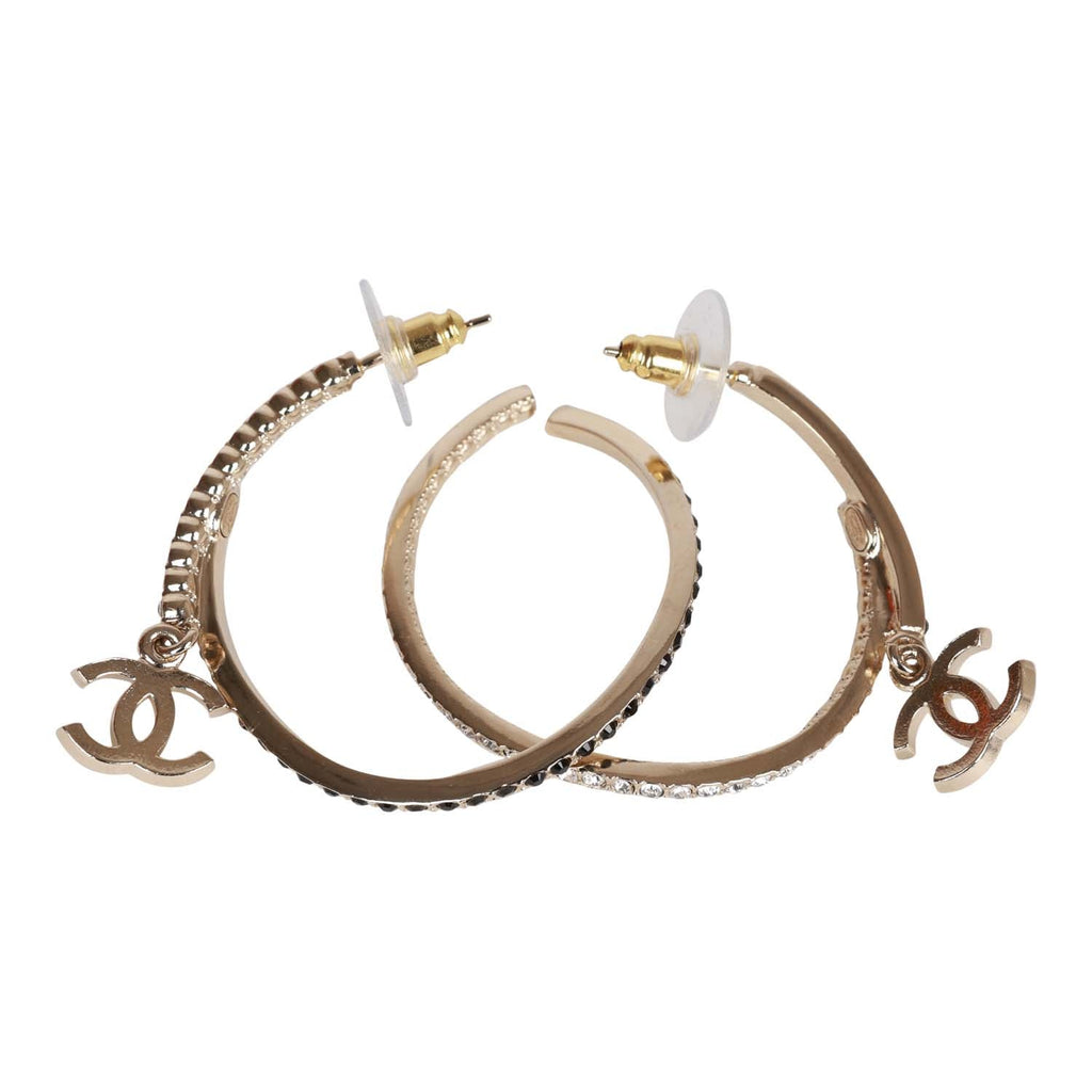 Chanel Gold Crystal CC Hoop Earrings