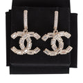 Chanel Gold Crystal CC Hoop Drop Earrings