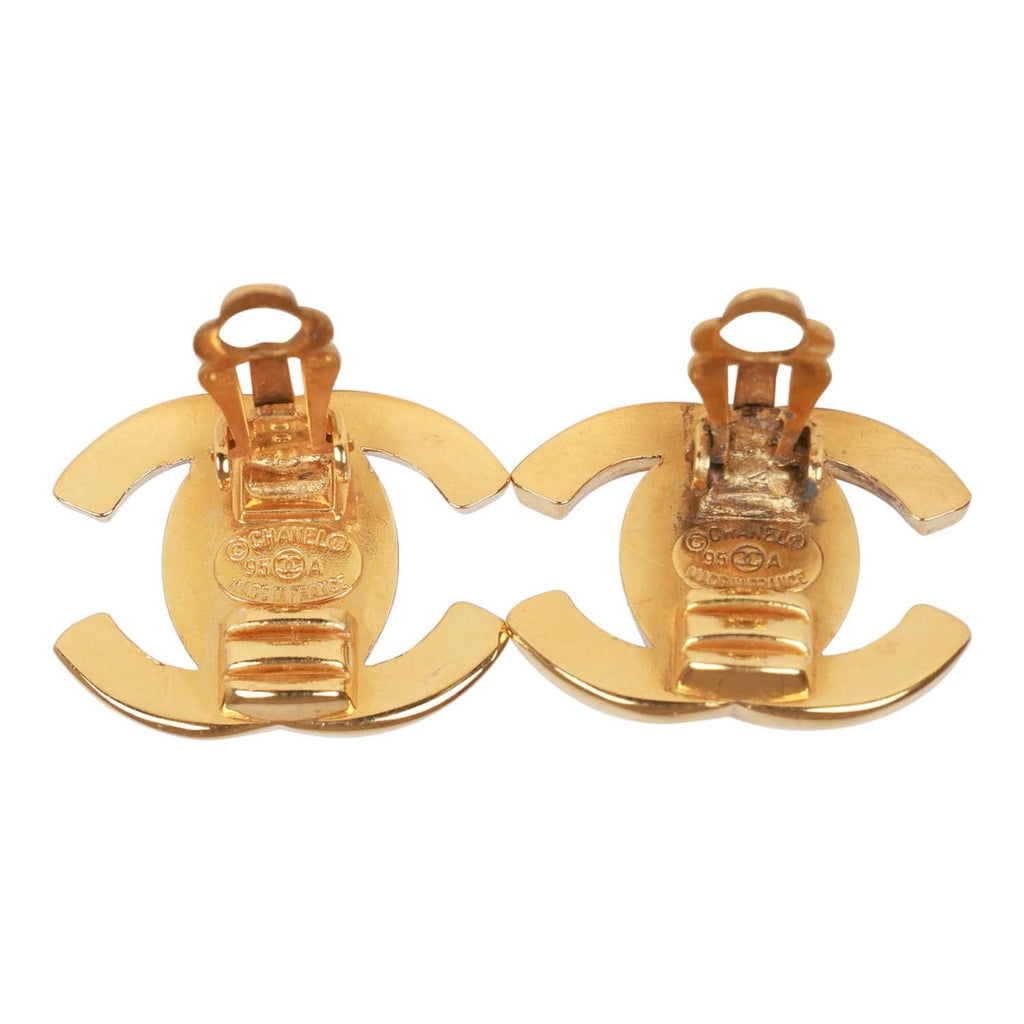 Vintage Chanel Gold Plated Classic Turnlock CC Earrings