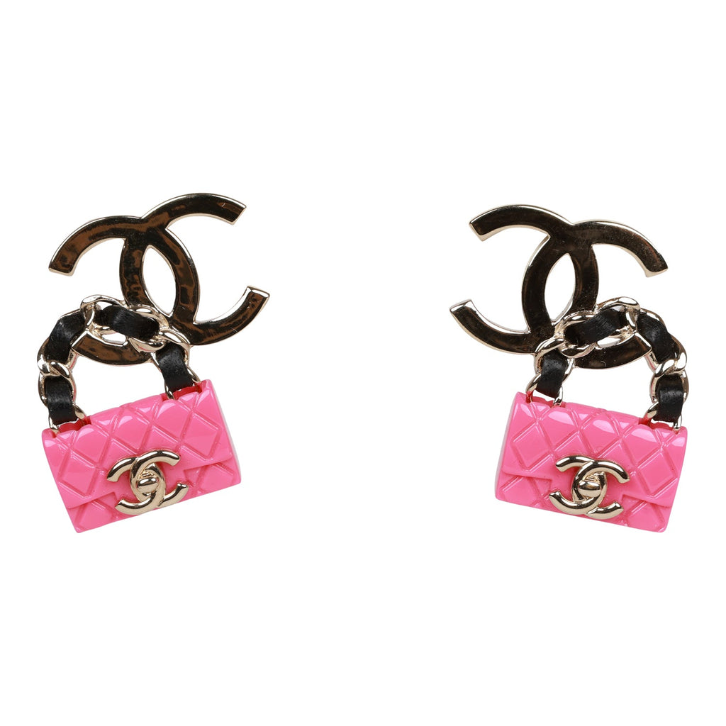 Chanel Pink, Black and Gold CC Classic Flap Bag Earrings