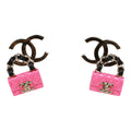Chanel Pink, Black and Gold CC Classic Flap Bag Earrings