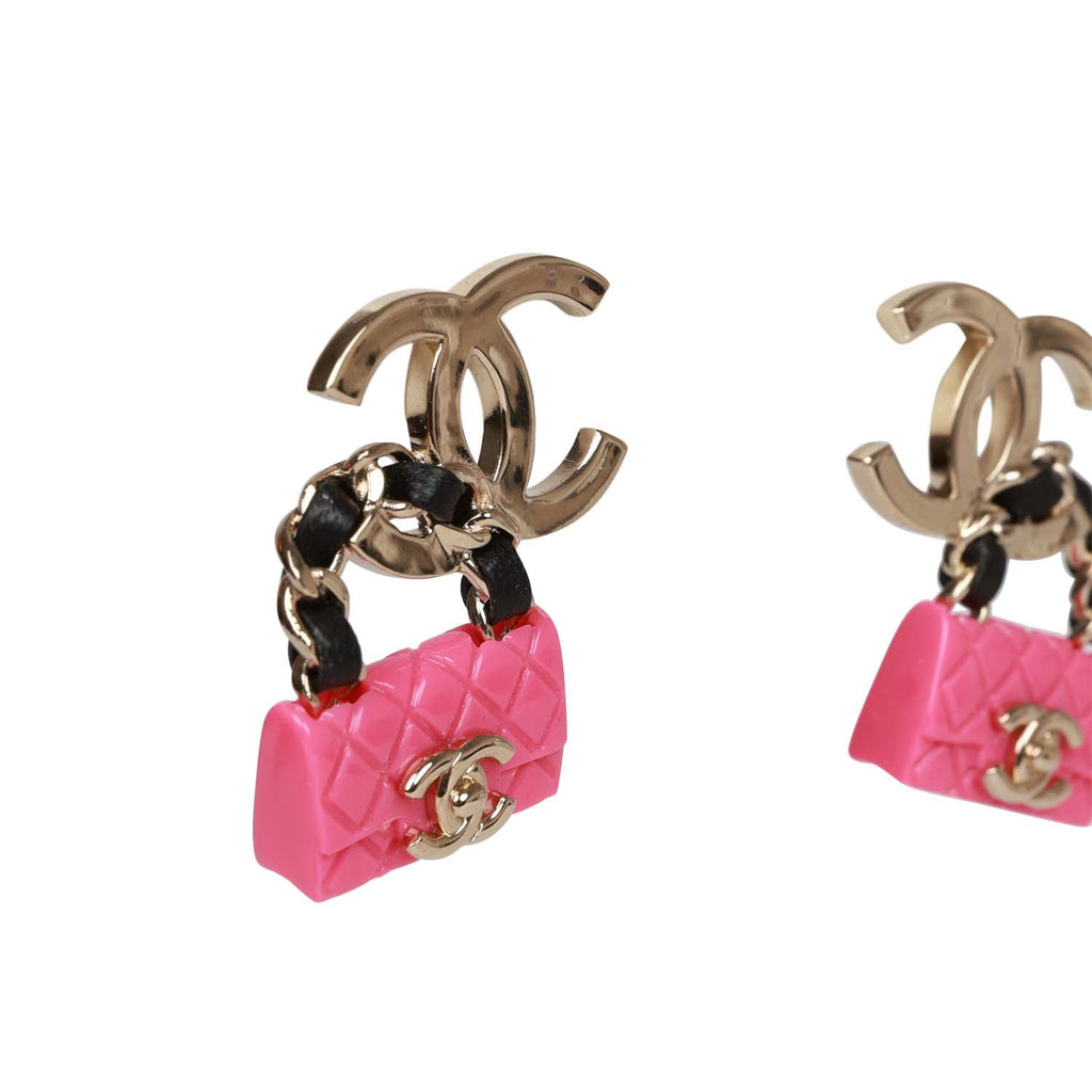 Chanel Pink, Black and Gold CC Classic Flap Bag Earrings