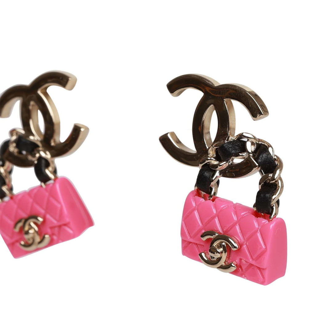 Chanel Pink, Black and Gold CC Classic Flap Bag Earrings