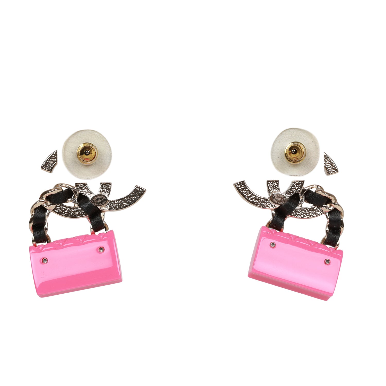 Chanel Pink, Black and Gold CC Classic Flap Bag Earrings