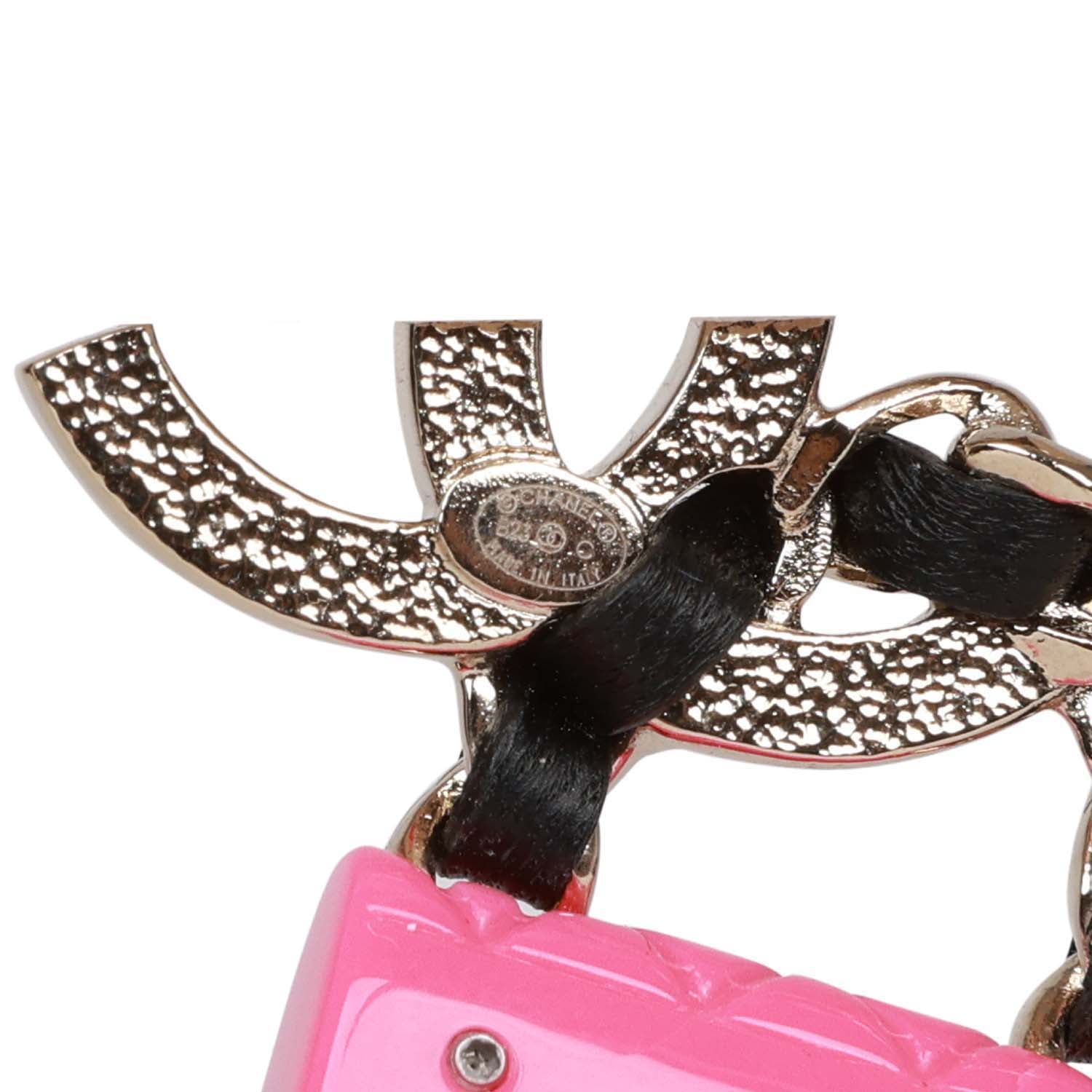 Chanel Pink, Black and Gold CC Classic Flap Bag Earrings