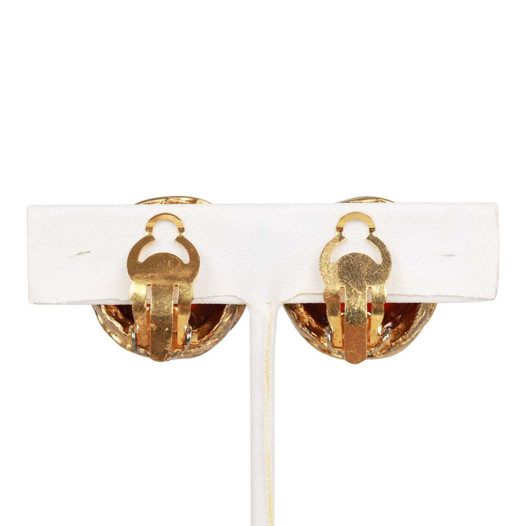Vintage Chanel Gold CC Red Gripoix Stud Earrings