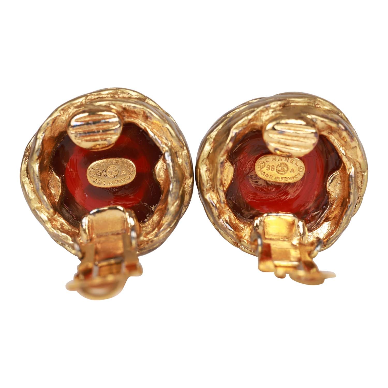Vintage Chanel Gold CC Red Gripoix Stud Earrings