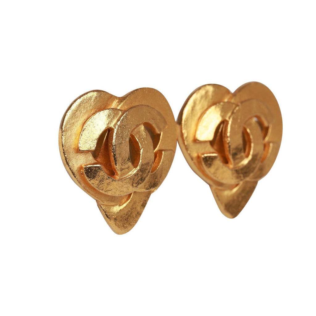 Vintage Chanel Gold CC Heart Earrings