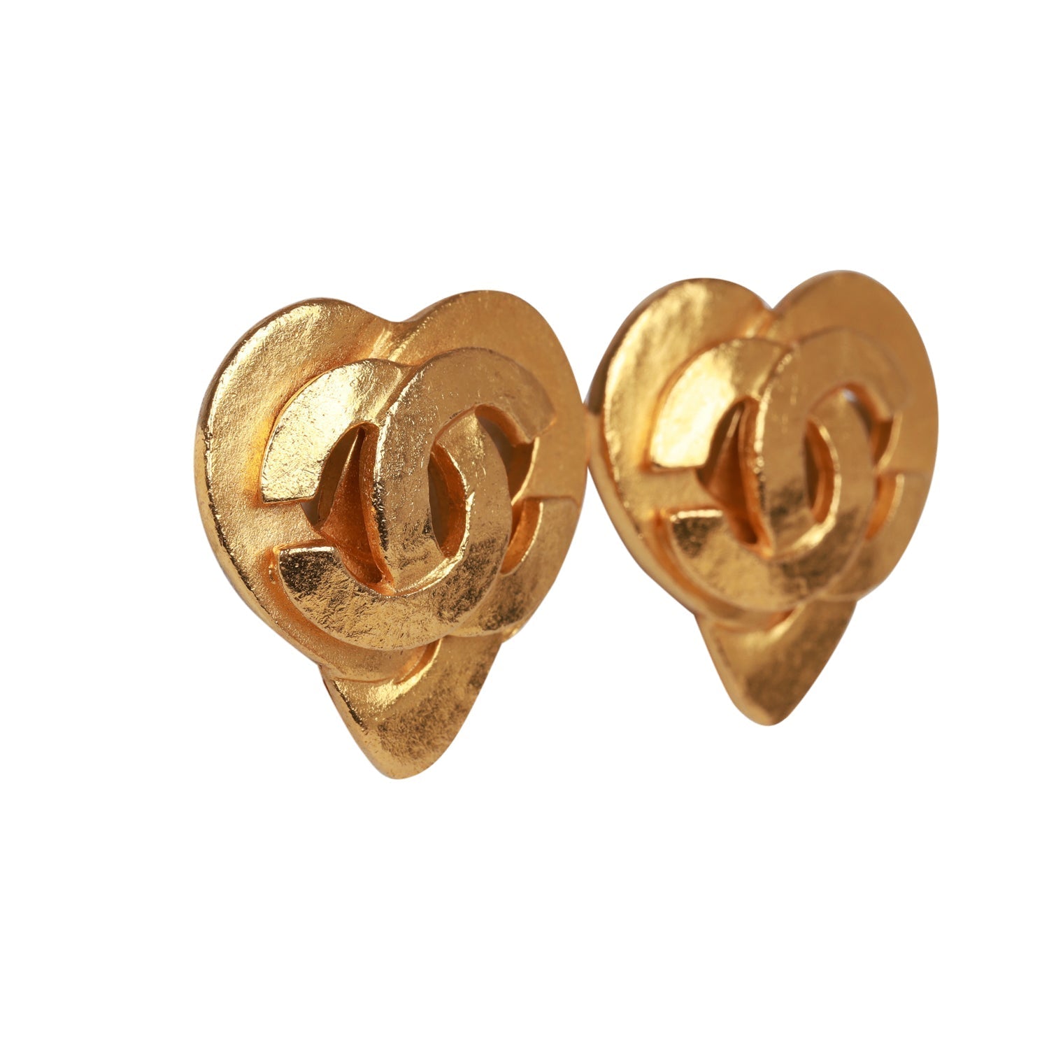 Vintage Chanel Gold CC Heart Earrings