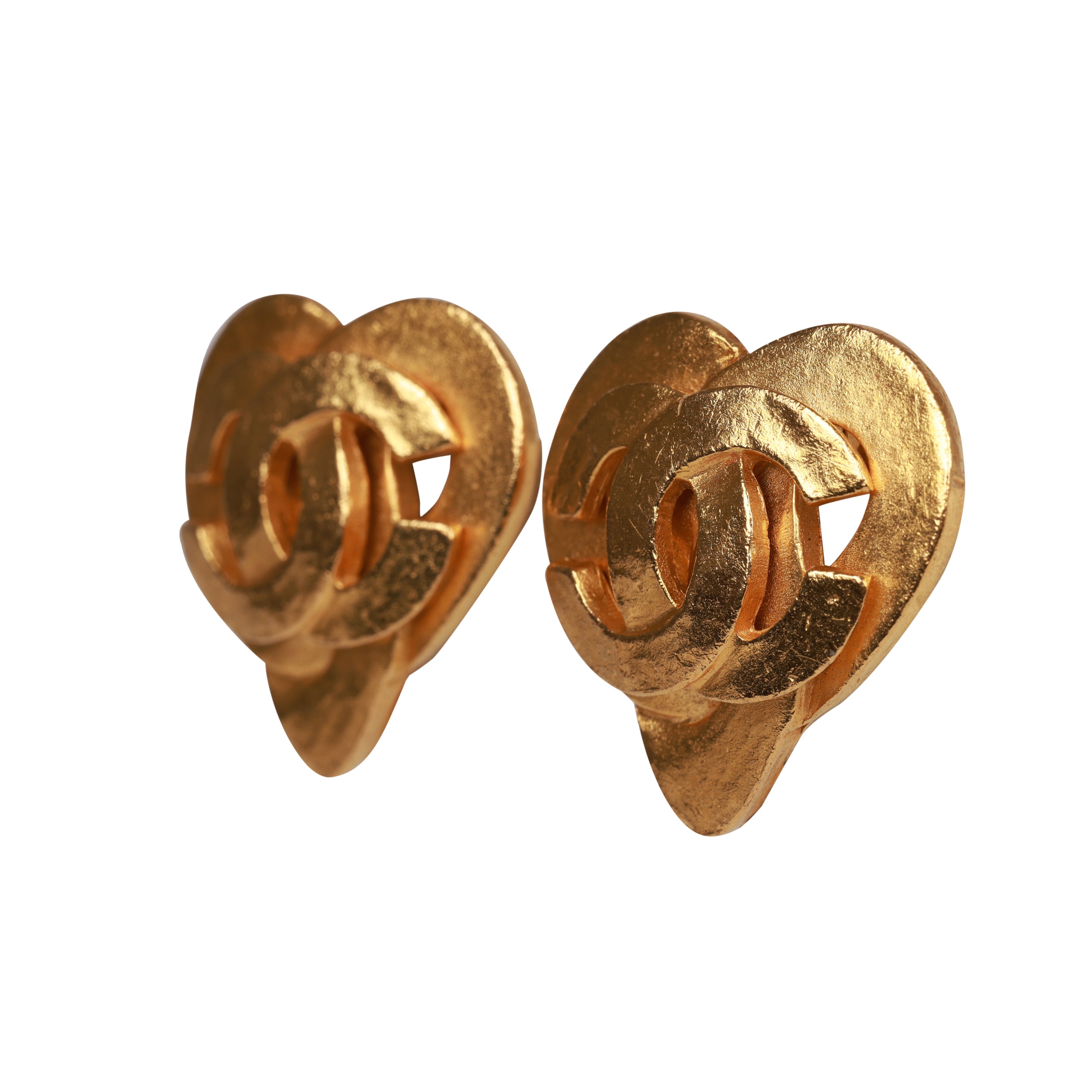 Vintage Chanel Gold CC Heart Earrings