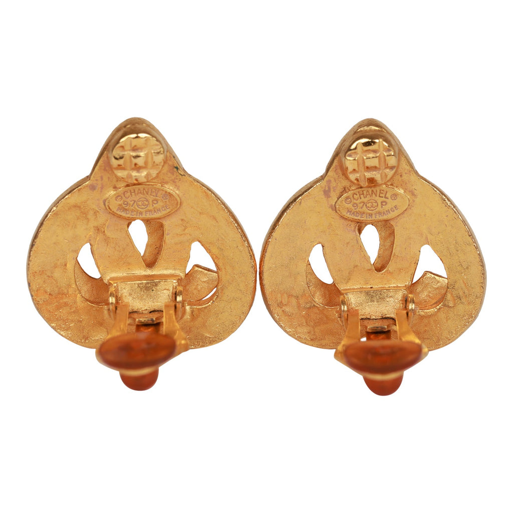 Vintage Chanel Gold CC Heart Earrings
