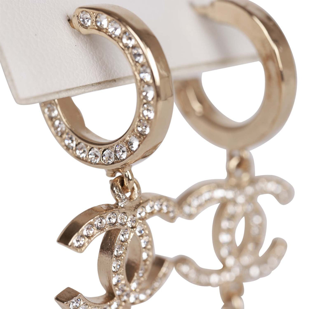 Chanel Pink Crystal CC Pendant Earrings