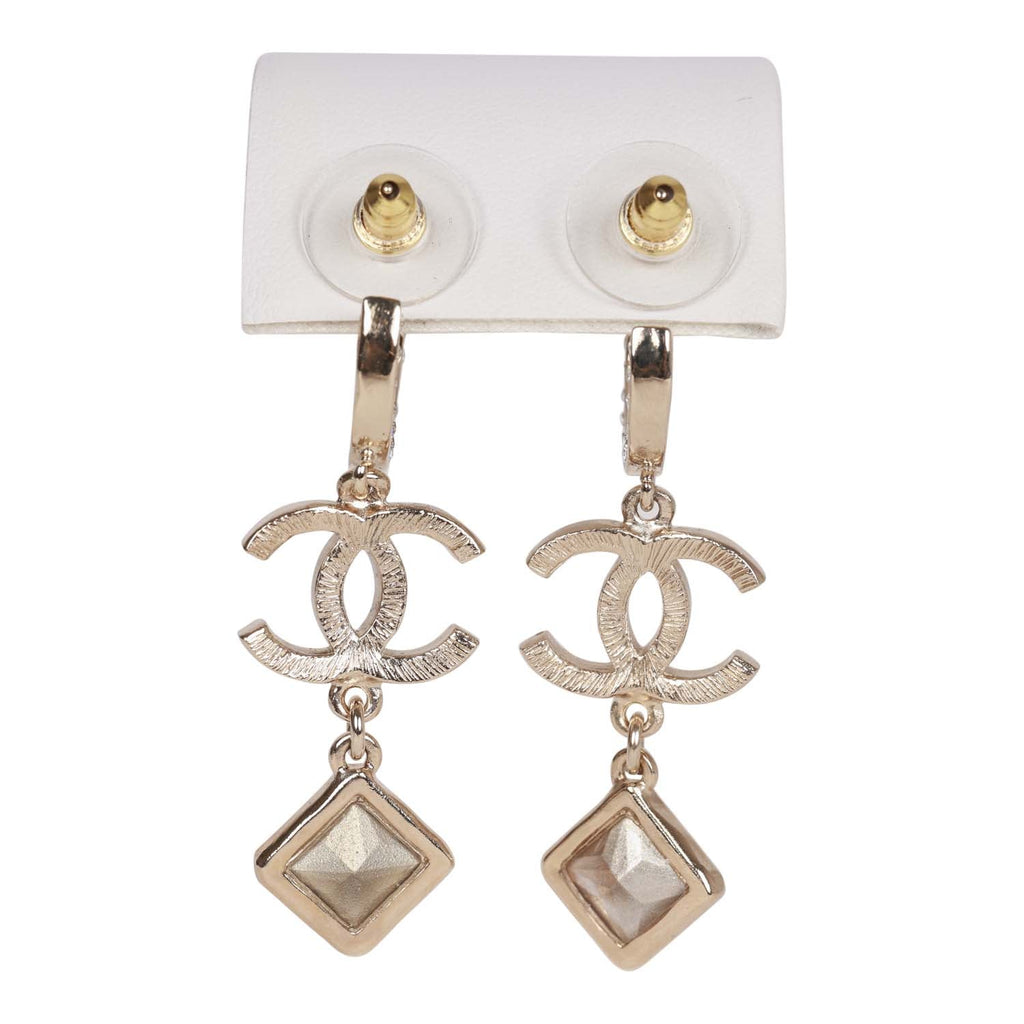 Chanel Pink Crystal CC Pendant Earrings