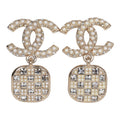 Chanel CC Faux Pearl Crystal Square Drop Earrings