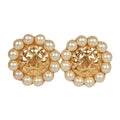 Chanel Vintage CC Logo Pearl Circle Gold Earrings