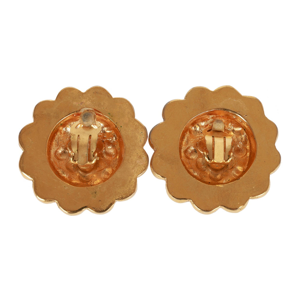 Chanel Vintage CC Logo Pearl Circle Gold Earrings