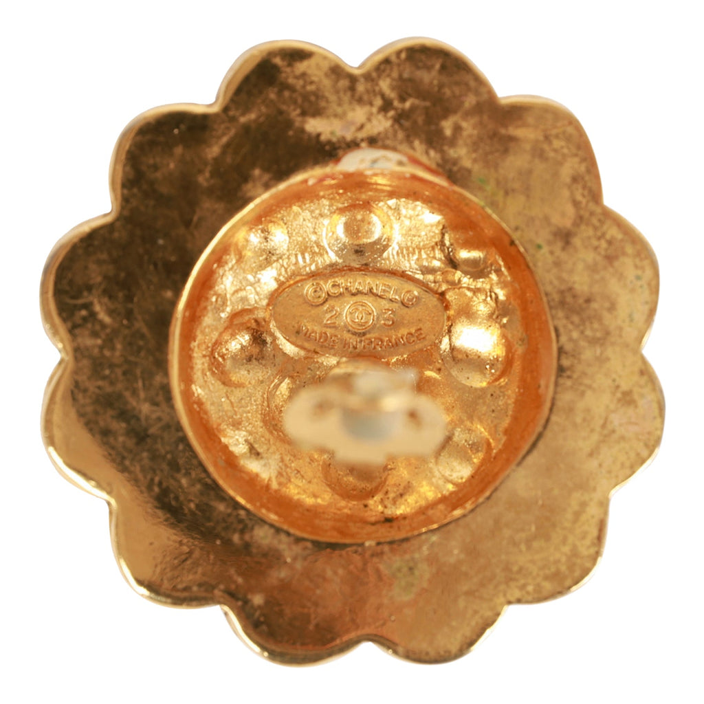 Chanel Vintage CC Logo Pearl Circle Gold Earrings
