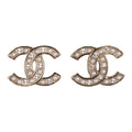 Chanel Gold Crystal and Pearl CC Stud Earrings